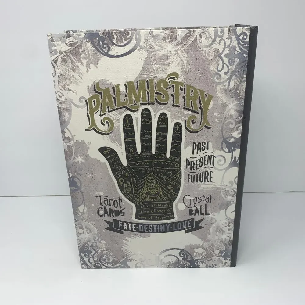 NWOT Halloween decor PALMISTRY spell book spellbook tabletop wood box - Picture 3 of 9